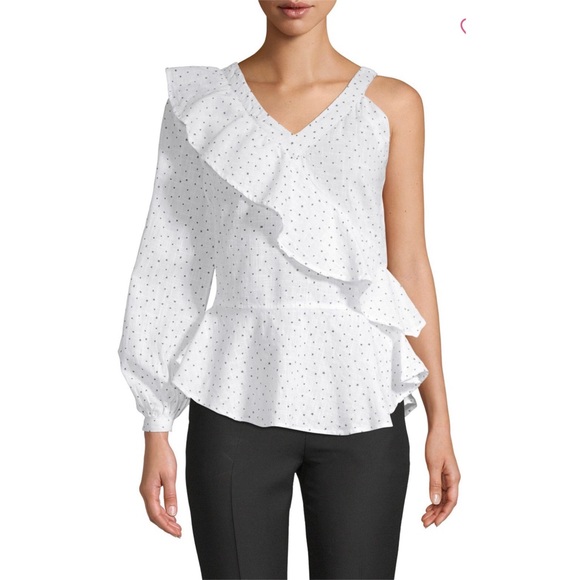 Q&A Tops - Q&A Asymmetrical Ruffle Top with One Long Sleeve Q&A Tops - Q&A Asymmetrical Ruffle Top with One Long Sleeve